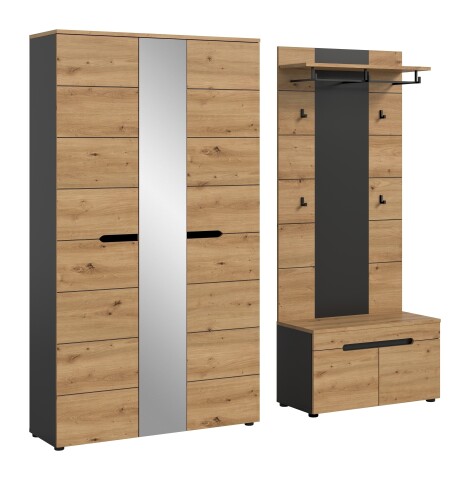Garderoben-Set >Canu< in Basalt grau/Artisan Eiche Dekor - 200x190x37cm (BxHxT)