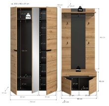 Garderoben-Set >Canu< in Basalt grau/Artisan Eiche Dekor - 200x190x37cm (BxHxT)