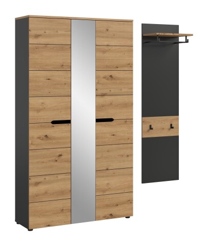 Garderoben-Set >Canu< in Basalt grau/Artisan Eiche Dekor - 165x190x37cm (BxHxT)