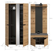 Garderoben-Set >Canu< in Basalt grau/Artisan Eiche Dekor - 200x190x37cm (BxHxT)