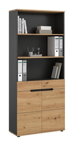 Aktenregal >Canu< in Basalt grau/Artisan Eiche Nachbildung - 80x189x37cm (BxHxT)