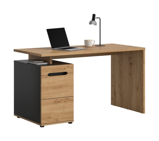 Schreibtisch >Canu< in Basalt grau/Artisan Eiche Nachbildung - 140x75x60 (BxHxT)