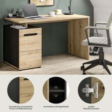 Schreibtisch >Canu< in Basalt grau/Artisan Eiche Nachbildung - 140x75x60 (BxHxT)