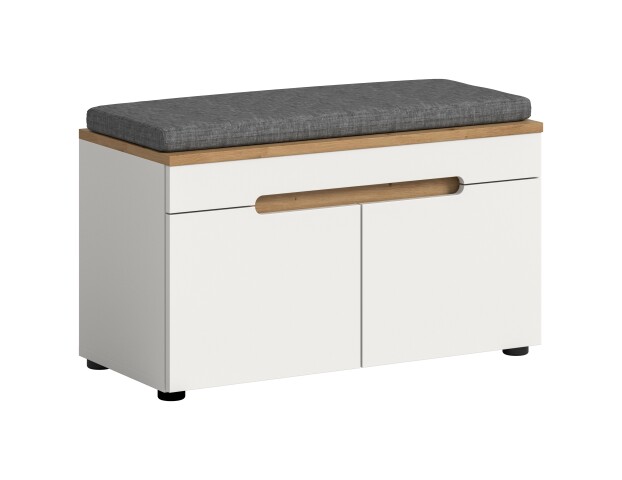Schuhbank >Canu< in Weiß / Artisan Eiche Dekor - 80x45x37cm (BxHxT)