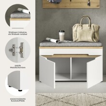 Schuhbank >Canu< in Weiß / Artisan Eiche Dekor - 80x45x37cm (BxHxT)