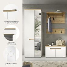 Garderoben-Set >Canu< in Weiß / Artisan Eiche Dekor - 160x190x37cm (BxHxT)