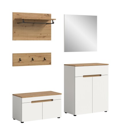 Garderoben-Set >Canu< in Weiß / Artisan Eiche Dekor - 175x190x37cm (BxHxT)