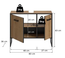 Waschbeckenunterschrank >Bagno< in Artisan Eiche Nachbildung - 80x63x36 (BxHxT)