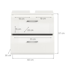 Waschbeckenunterschrank >Ice< in Weiß/Weiß hochglanz - 60x58x30cm (BxHxT)
