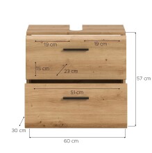 Waschbeckenunterschrank >Ice< in Artisan Eiche Nachbildung - 60x58x30cm (BxHxT)