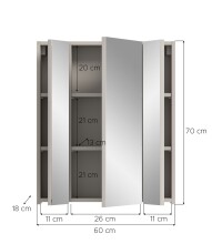 Badezimmerspiegelschrank >Ice< in Kaschmir/Spiegelglas - 60x70x18cm (BxHxT)