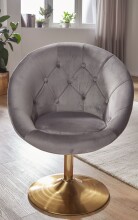 Loungesessel >WL6.299< in Samt grau / gold - 67x100x62cm (BxHxT)