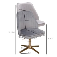 Bürostuhl >WL6.302< in Grau / gold, Samt - 60x60x100cm (LxBxH)