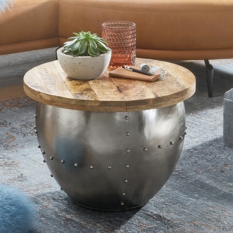 Couchtisch >WL6.310< mit Fach, in Mango, Massivholz / Metall - 43x60cm (HxD)