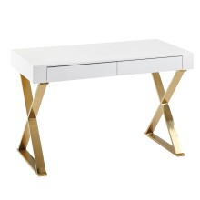 Schreibtisch >WL6.314< in Weiß / gold - 118x76x57 (BxHxT)