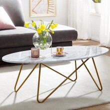 Couchtisch >WL6.315< in Marmor Optik Weiß, Holzwerkstoff - 120x40x60cm (BxHxT)