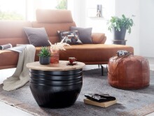 Couchtisch >WL6.324< in Mango / Schwarz, Massivholz / Metall - 41x60cm (HxD)