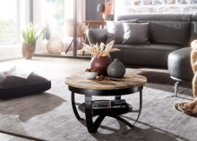 Couchtisch >WL6.327< in Mango / Schwarz, Massivholz / Metall - 34x60cm (HxD)