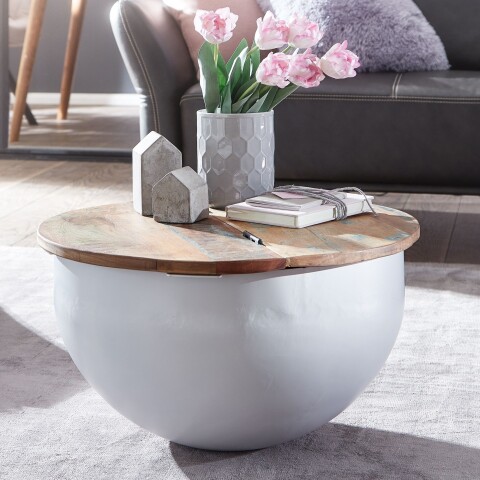 Couchtisch >WL6.334< in Mango / Weiß, Massivholz / Metall - 34x60cm (HxD)