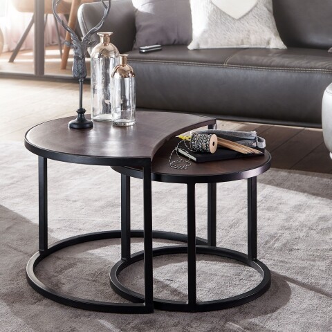 Satztisch >WL6.339< (2-teilig) in Mango Braun / Schwarz - 60x41x41 (BxHxT)
