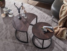 Satztisch >WL6.339< (2-teilig) in Mango Braun / Schwarz - 60x41x41 (BxHxT)