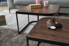 Satztisch >WL6.341< (2-teilig) in Mango braun / Schwarz - 60x40x60 (BxHxT)