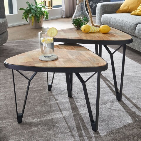 Satztisch >WL6.348< (2-teilig) in Akazie & Mango / schwarz - 60x45x60 (BxHxT)