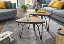 Satztisch >WL6.348< (2-teilig) in Akazie & Mango / schwarz - 60x45x60 (BxHxT)