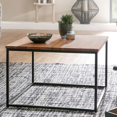 Couchtisch >WL6.361< in Akazie / schwarz, Massivholz / Metall - 60x41x60 (BxHxT)