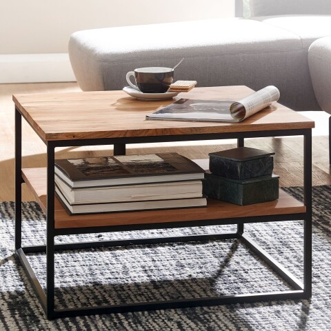Couchtisch >WL6.363< in Akazie / schwarz, Massivholz / Metall - 60x41x60 (BxHxT)