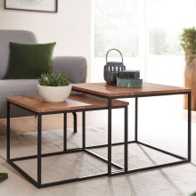 Satztisch >WL6.364< (2-teilig) in Akazie, Massivholz / Metall - 60x46x60 (BxHxT)