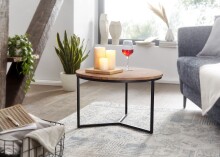 Couchtisch >WL6.368< in Akazie / schwarz, Massivholz / Metall - 38x60cm (HxT)
