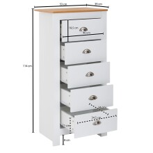 Schubkastenkommode >WL6.379< in Weiß / Eiche Dekor - 53x114x39 (BxHxT)