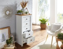 Schubkastenkommode >WL6.379< in Weiß / Eiche Dekor - 53x114x39 (BxHxT)