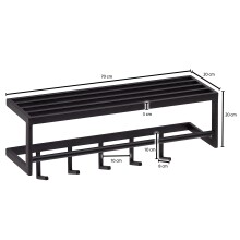 Wandgarderobe >WL6.449< in Schwarz, Metall - 70x20x20cm (BxHxT)