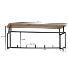 Wandgarderobe >WL6.450< in Mango, Massivholz / Metall - 71x29x20cm (BxHxT)