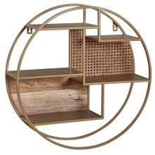 Wandregal >WL6.476< in gold, Metall + Mango / Rattan - 17x62cm (TxD)