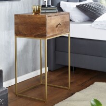 Nachtkonsole >WL6.478< in Mango / Gold, Massivholz / Metall - 40x75x35cm (BxHxT)