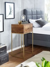 Nachtkonsole >WL6.478< in Mango / Gold, Massivholz / Metall - 40x75x35cm (BxHxT)