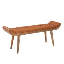Sitzbank >WL6.479< in Braun / Mango, Echtleder / Massivholz - 125x50x38 (BxHxT)