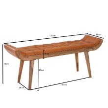 Sitzbank >WL6.479< in Braun / Mango, Echtleder / Massivholz - 125x50x38 (BxHxT)