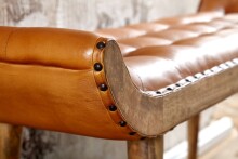 Sitzbank >WL6.479< in Braun / Mango, Echtleder / Massivholz - 125x50x38 (BxHxT)