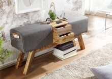 Sitzbank >WL6.480< in Grau / Mango, Stoff / Massivholz - 120x56x30cm (BxHxT)