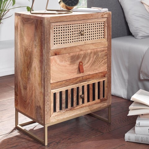Nachtkommode >WL6.482< in Mango, Massivholz - 40x60x30cm (BxHxT)