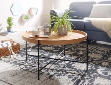Couchtisch >WL6.493< in Eiche / schwarz, furniert / Metall - 40x78cm (HxD)