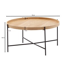 Couchtisch >WL6.493< in Eiche / schwarz, furniert / Metall - 40x78cm (HxD)