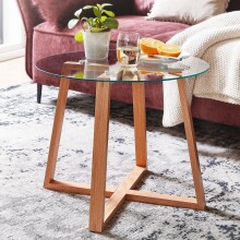 Couchtisch >WL6.494< in Eiche, Glas / Massivholz - 47x58cm (HxD)