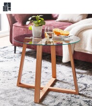Couchtisch >WL6.494< in Eiche, Glas / Massivholz -...