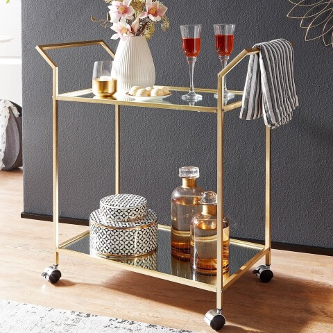 Servierwagen >WL6.505< in Gold, Metall / Glas - 73x78x37cm (BxHxT)