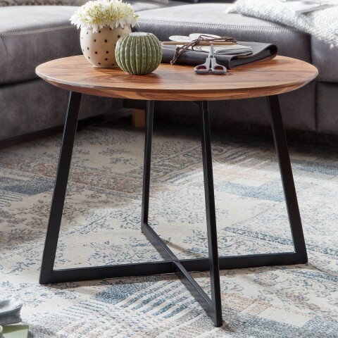 Couchtisch >WL6.526< in Sheesham, Massivholz / Edelstahl - 45x60cm (HxD)